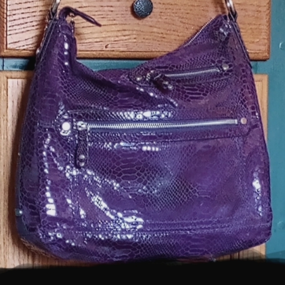 Perlina Reptile Embossed Purple Patent Leather Bag